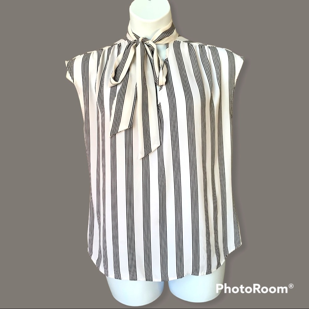 EUC - Women’s NY&CO 7th Ave - Sleeveless Blouse - White/Black Stripes - Large